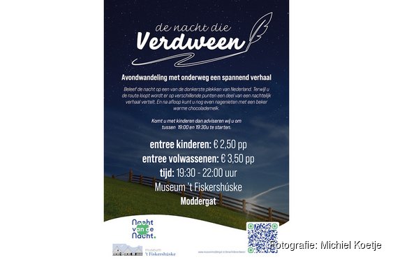 Nachtwandeling in Moddergat met onderweg het verhaal ‘De nacht die Verdween’.